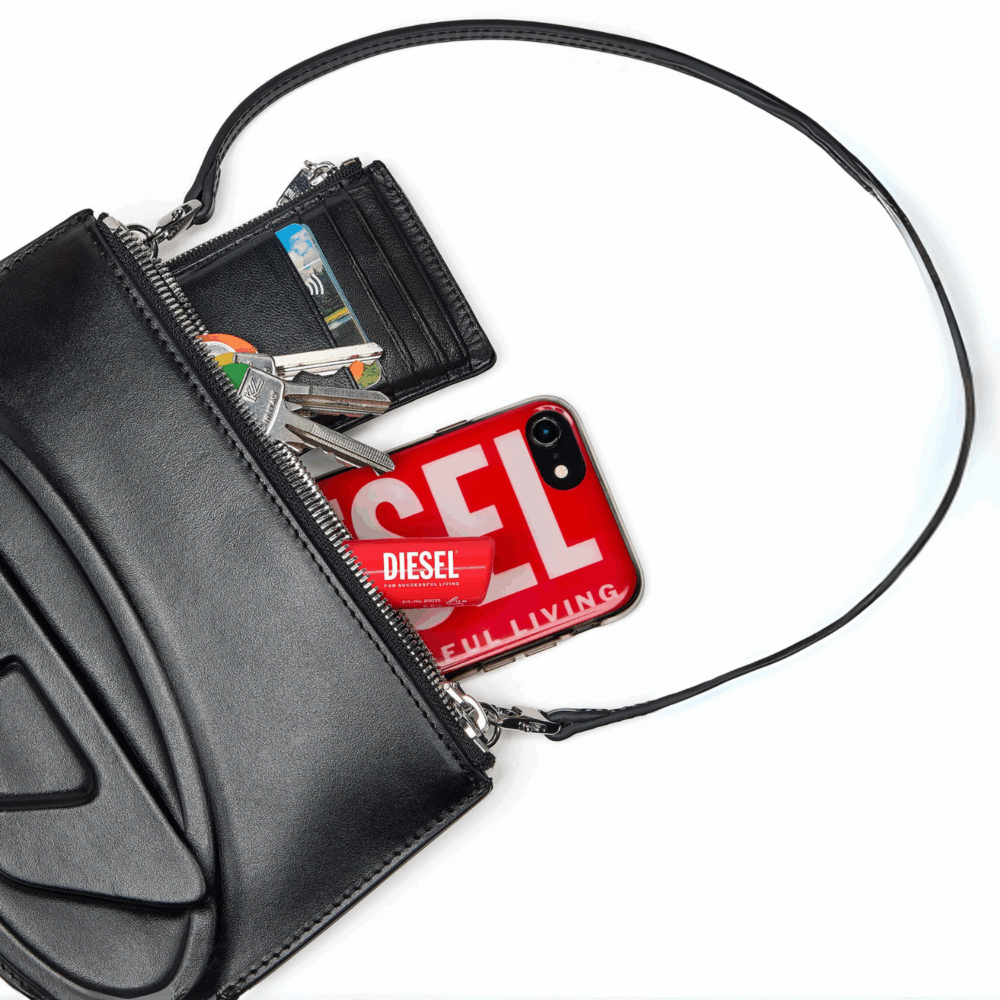 Diesel Tasche Damen Schwarz mit beispiel gegenständen innen