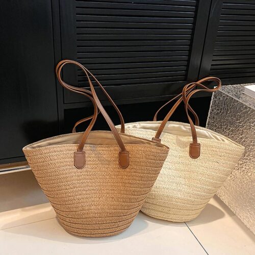 Große strandtasche, Korbtasche Shopper hell und dunkel
