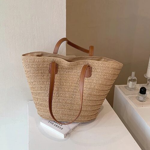 Große strandtasche, Korbtasche Shopper dunkel vorne