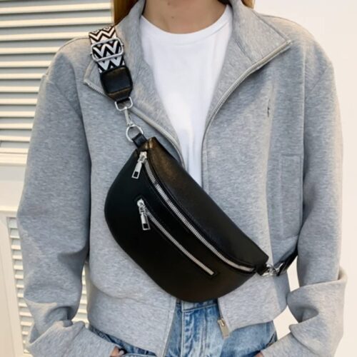 Bauchtasche damen, kleine Gürteltasche Damen Leder mit einer person vorne